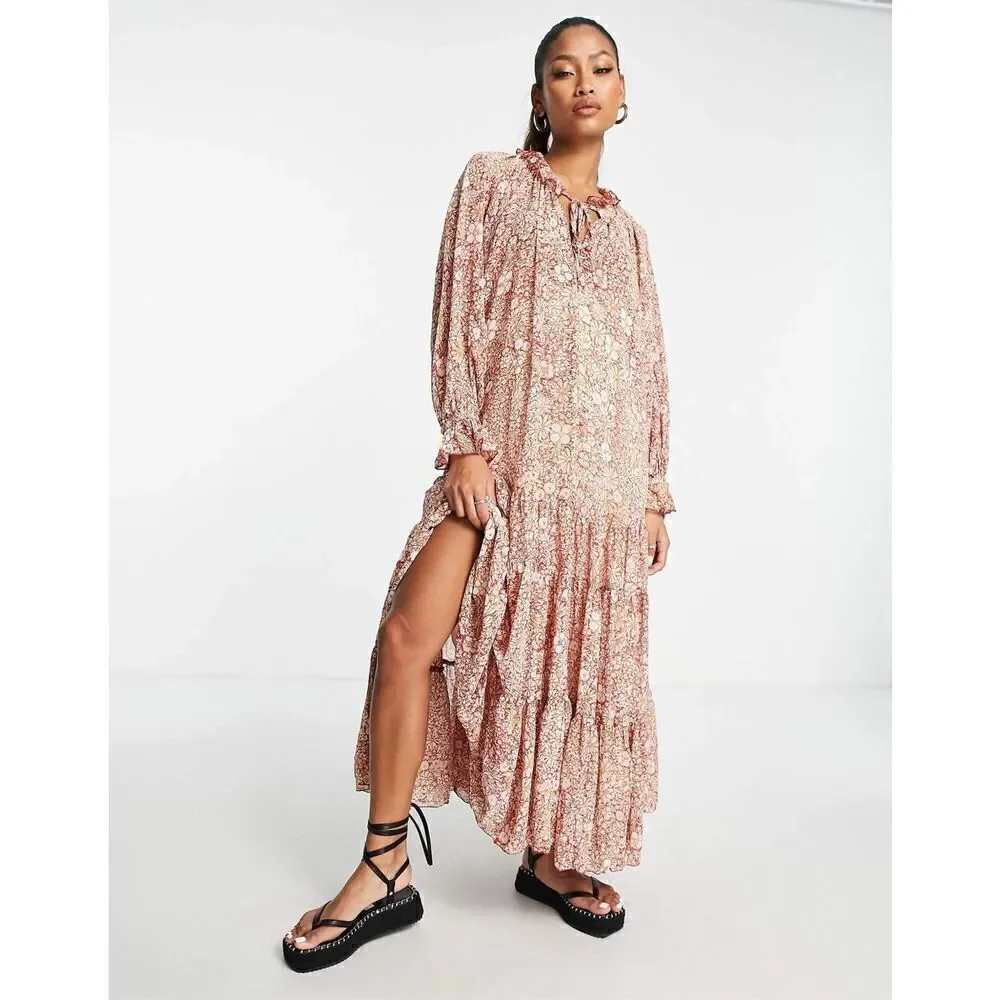Free People Feeling Groovy maxi‎ dress in floral print size S Red